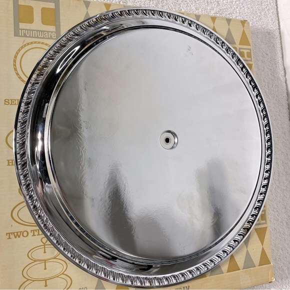 Vintage Irvinware Silver Tone Two Tier Serving Tray W Handle - Picture 10 of 16